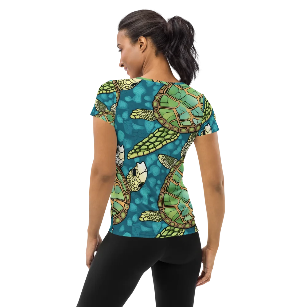 Lagoon Turtles on Women's Athletic T-Shirt — Back
