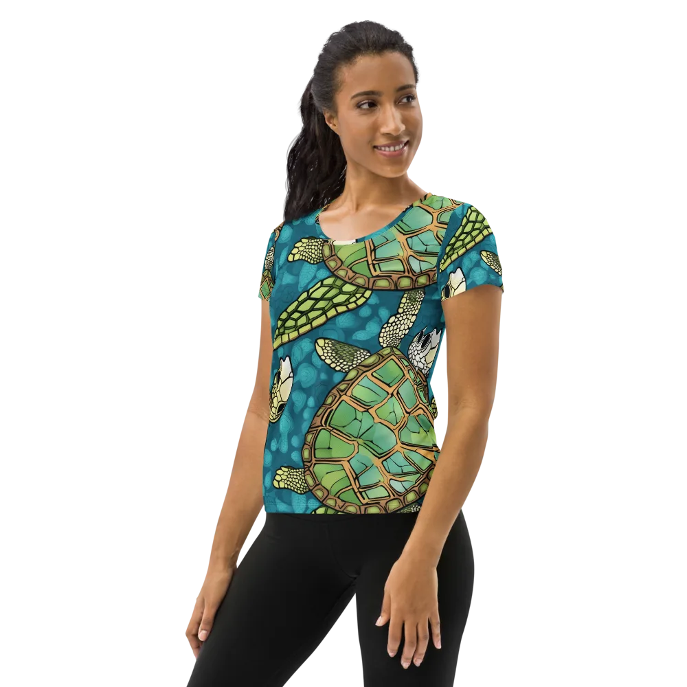 Lagoon Turtles on Women's Athletic T-Shirt — Left