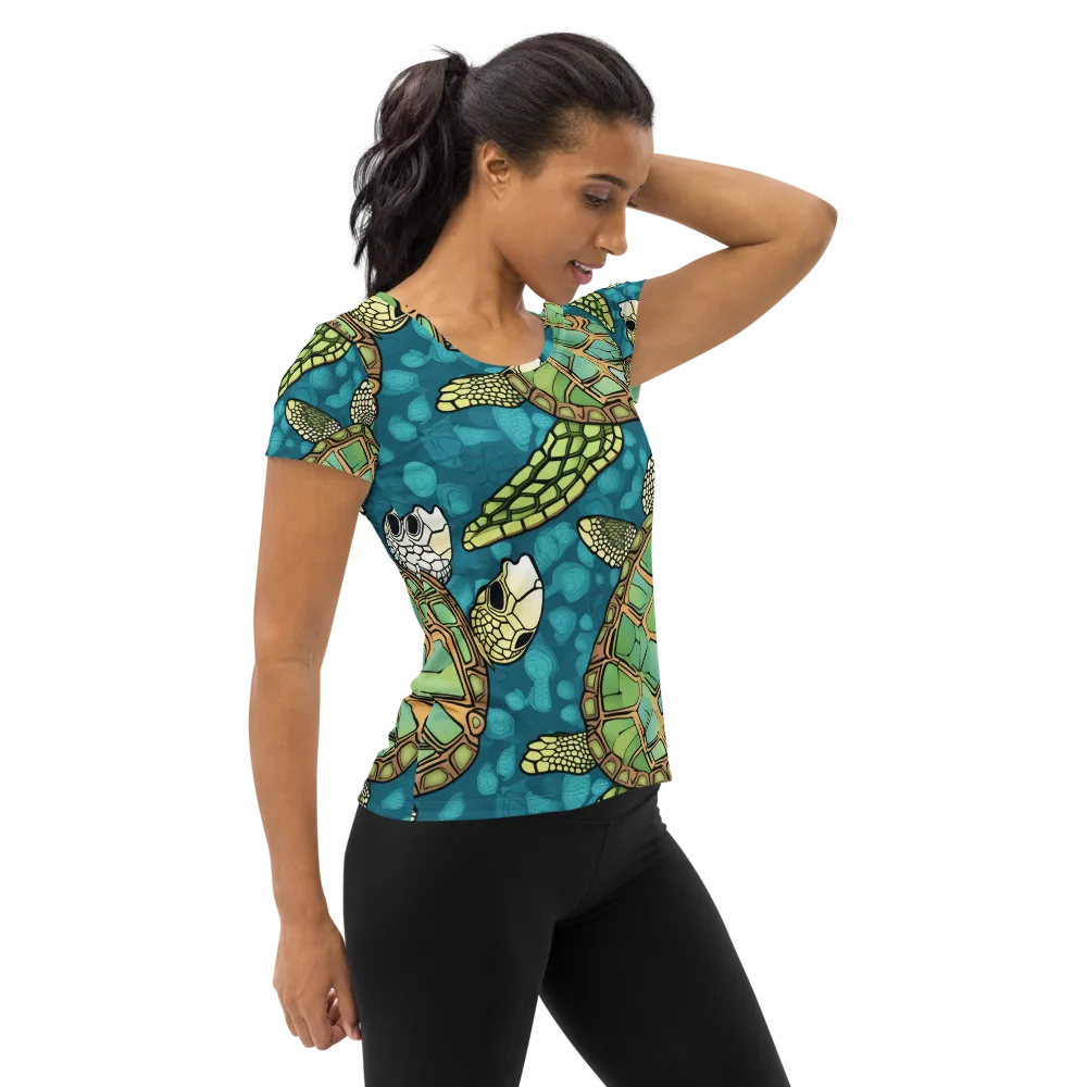 Lagoon Turtles on Women's Athletic T-Shirt — Right
