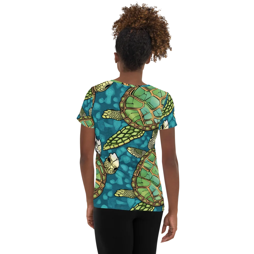 Lagoon Turtles on Women's Athletic T-Shirt — Back