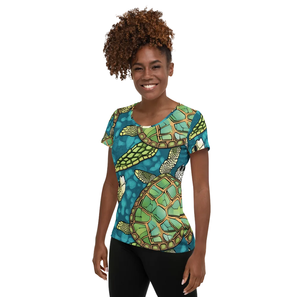 Lagoon Turtles on Women's Athletic T-Shirt — Left