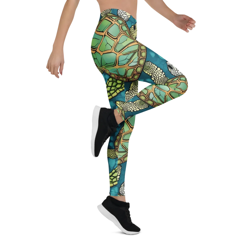 Lagoon Turtles on Leggings — Right