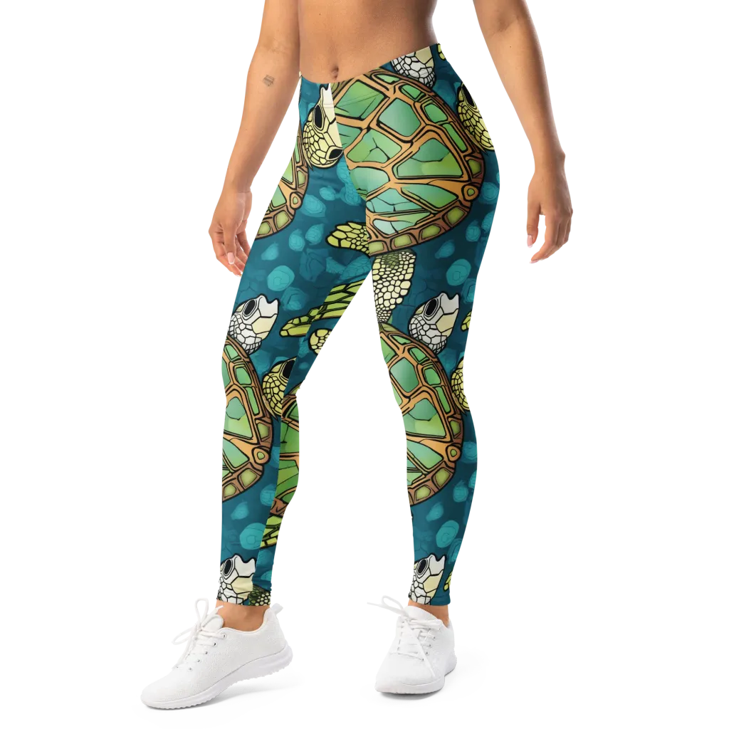 Lagoon Turtles on Leggings — Left Front