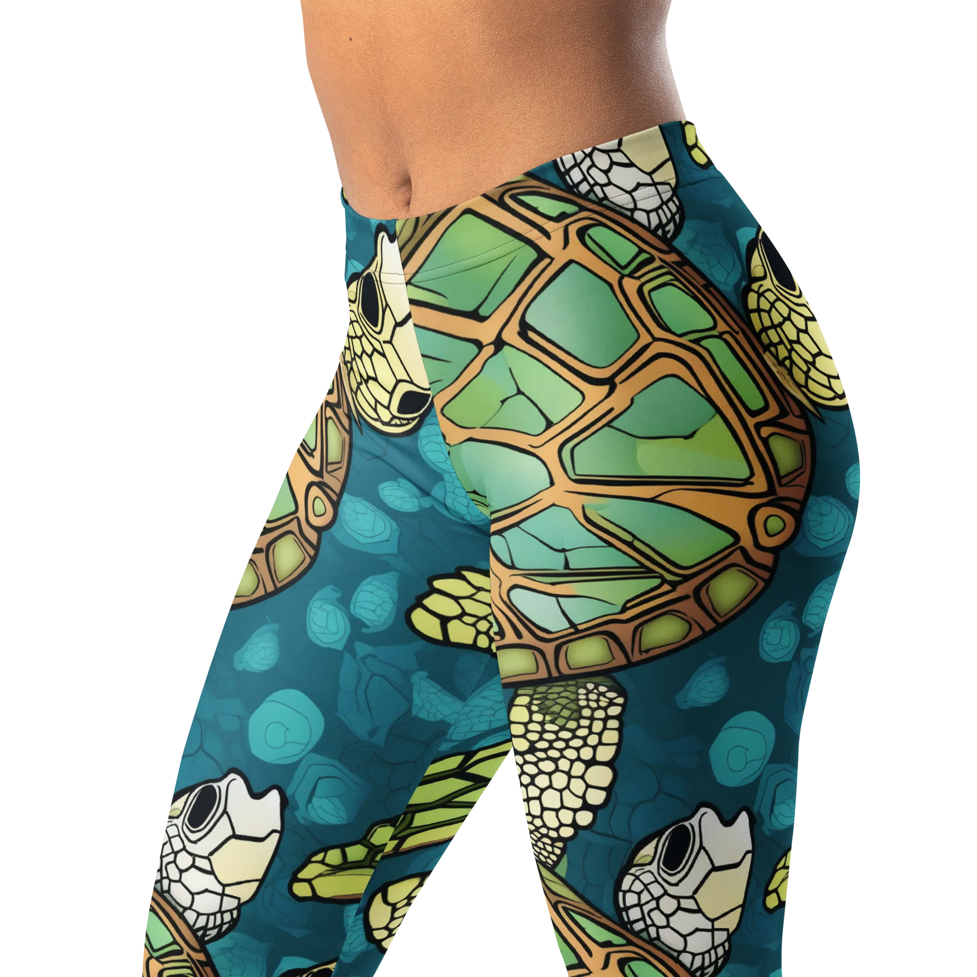 Lagoon Turtles on Leggings — Left Front
