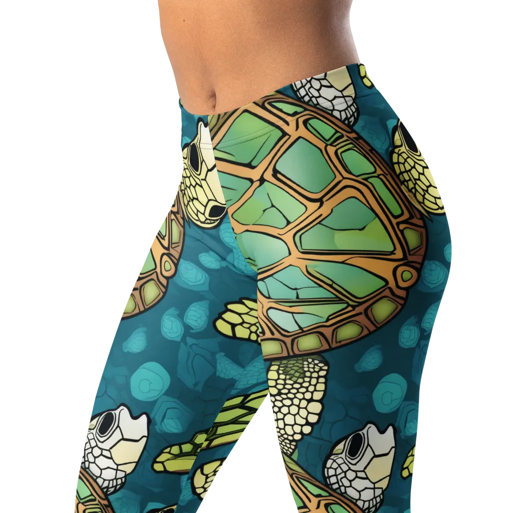 Lagoon Turtles on Leggings — Left Front