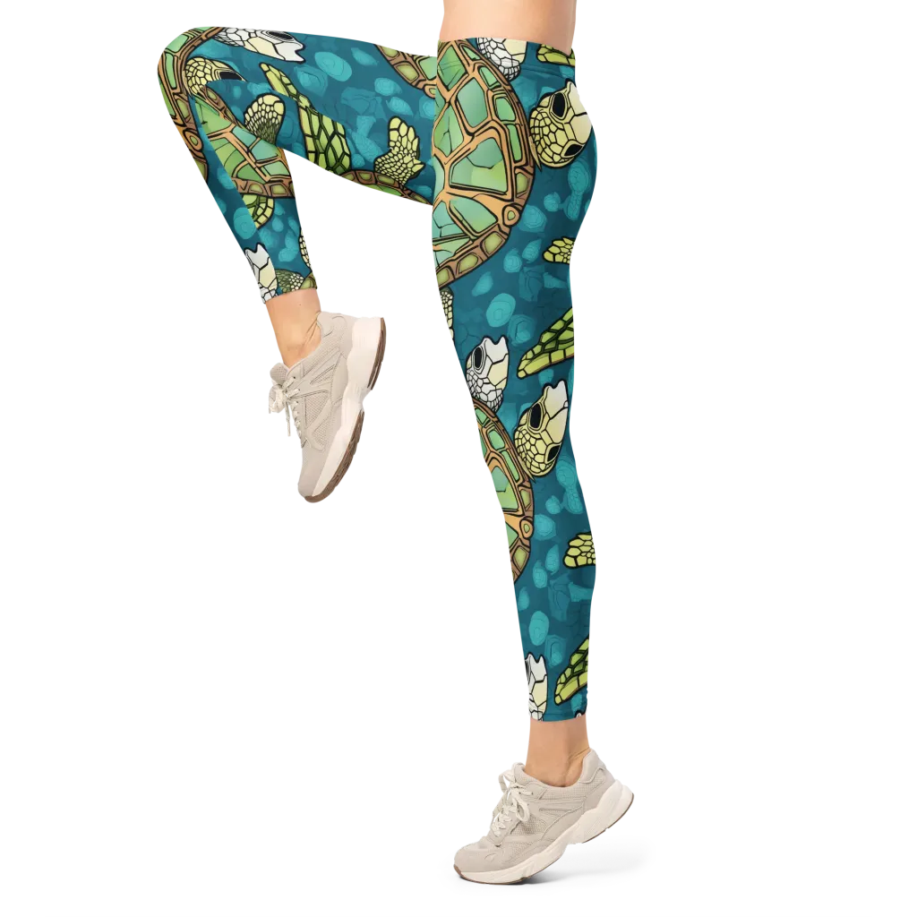 Lagoon Turtles on Leggings — Left
