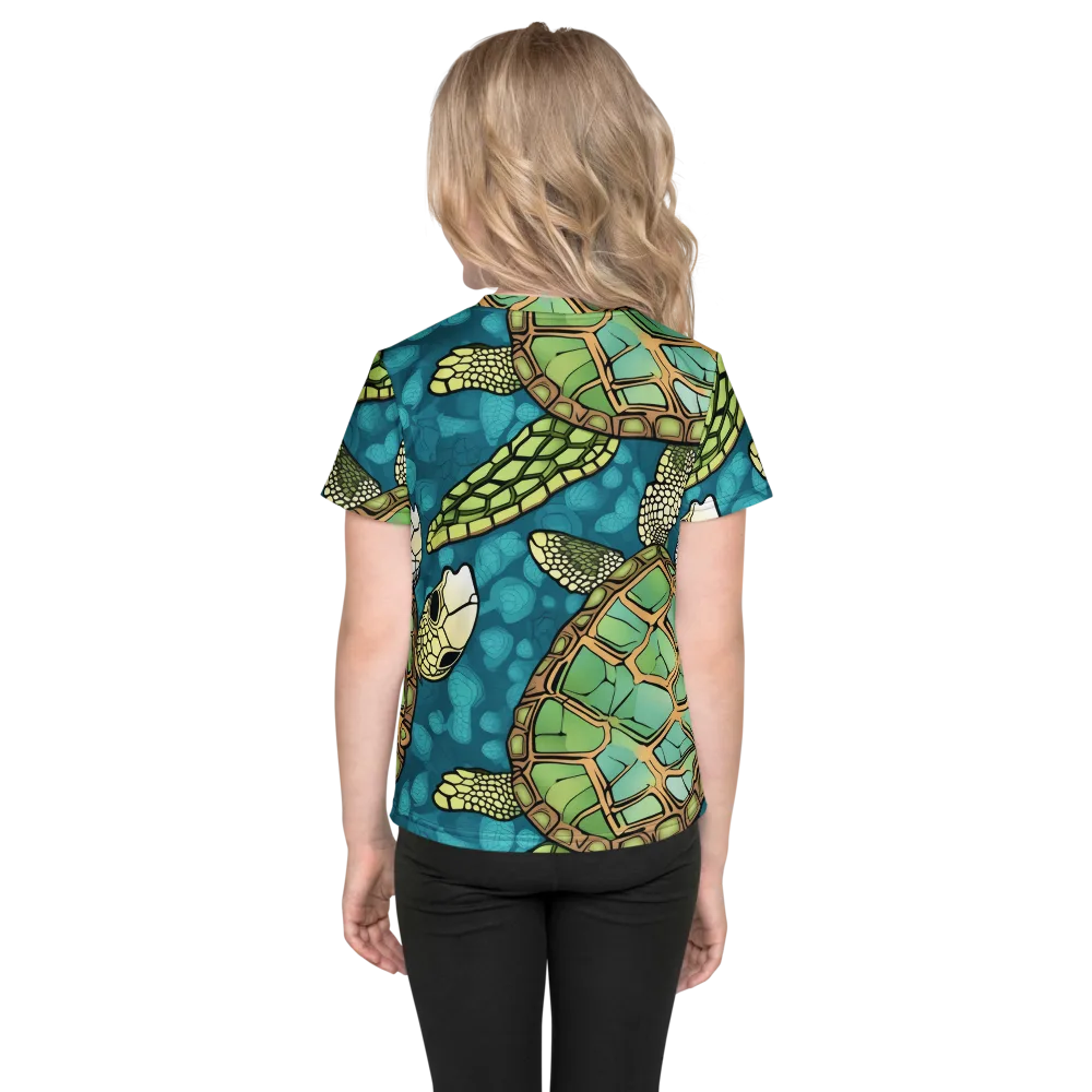 Lagoon Turtles on Kids Crew Neck T-Shirt — Back