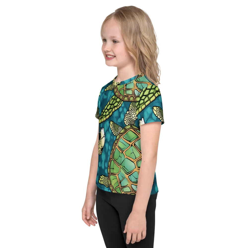 Lagoon Turtles on Kids Crew Neck T-Shirt — Left