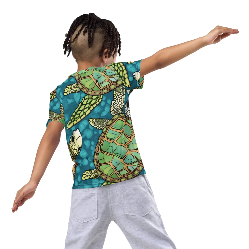 Lagoon Turtles on Kids Crew Neck T-Shirt — Back