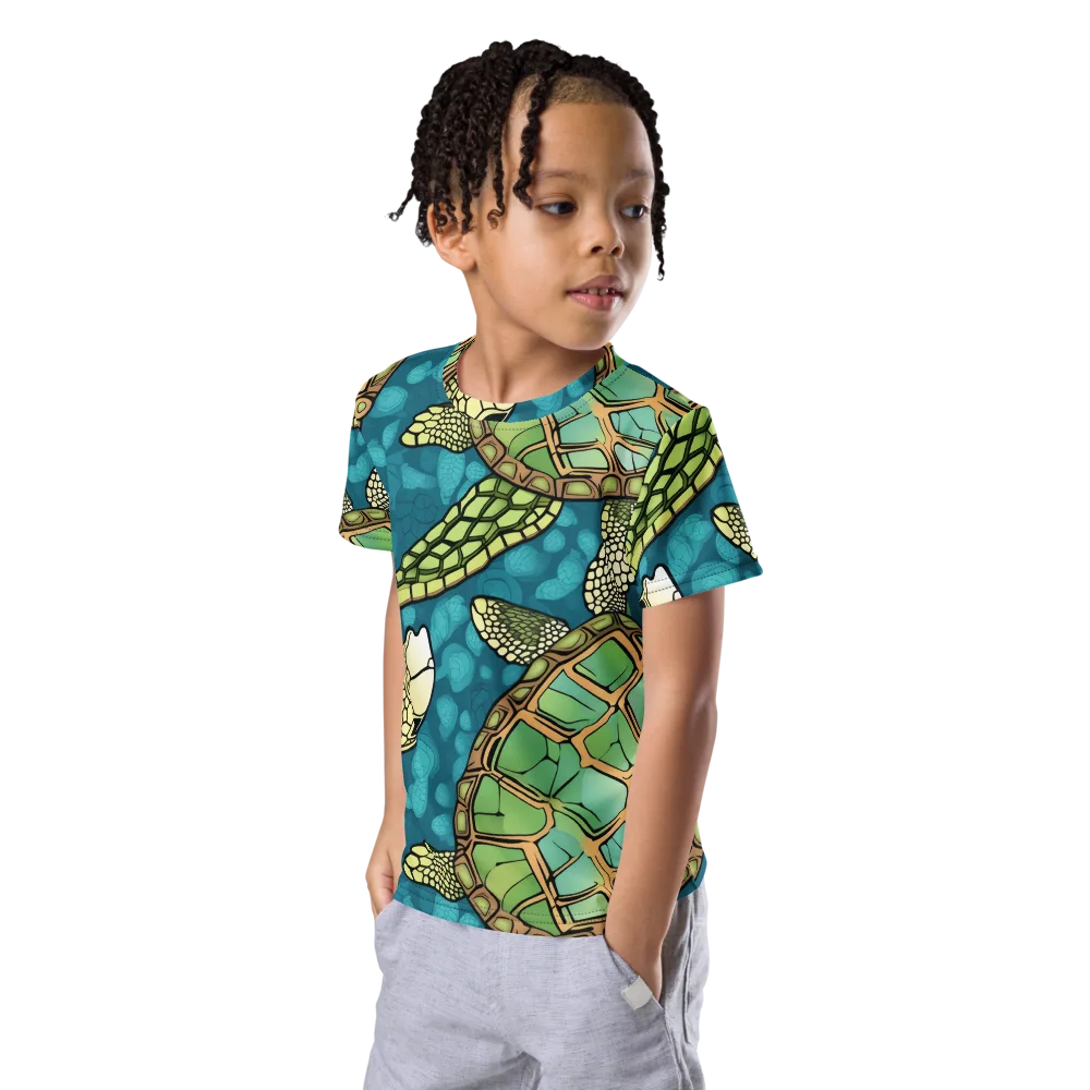 Lagoon Turtles on Kids Crew Neck T-Shirt — Left Front