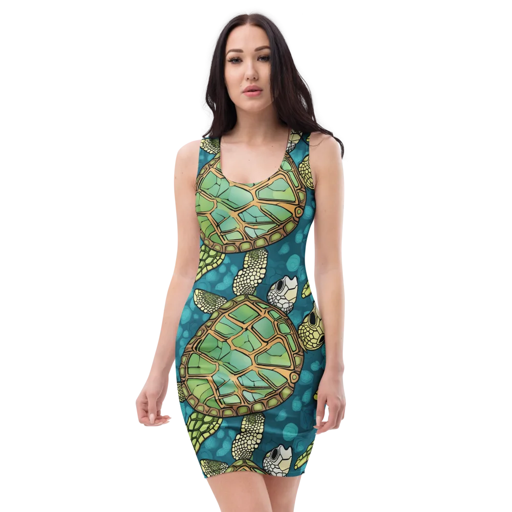 Lagoon Turtles on Bodycon Dress — Front