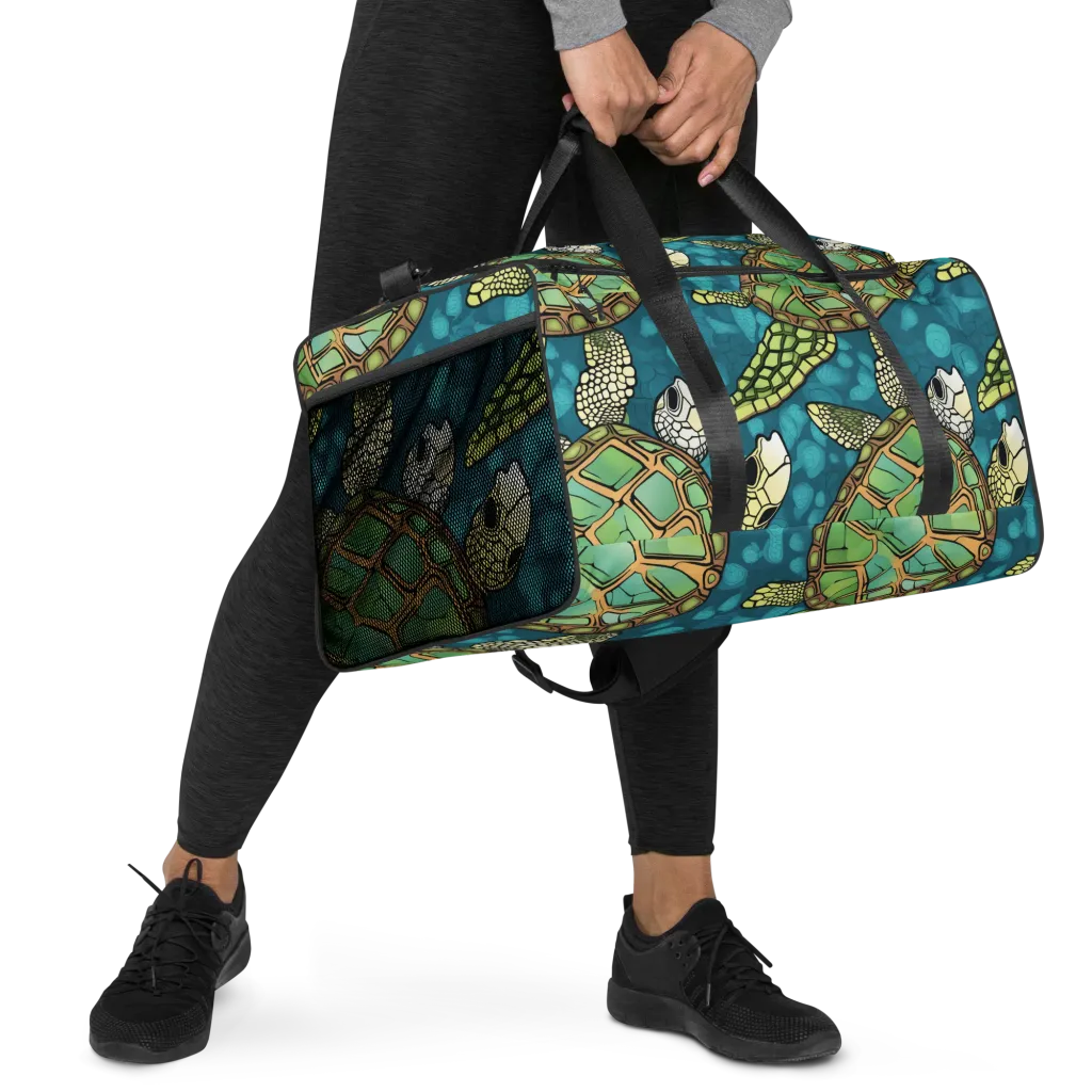 Lagoon Turtles on Duffle Bag — Right Front