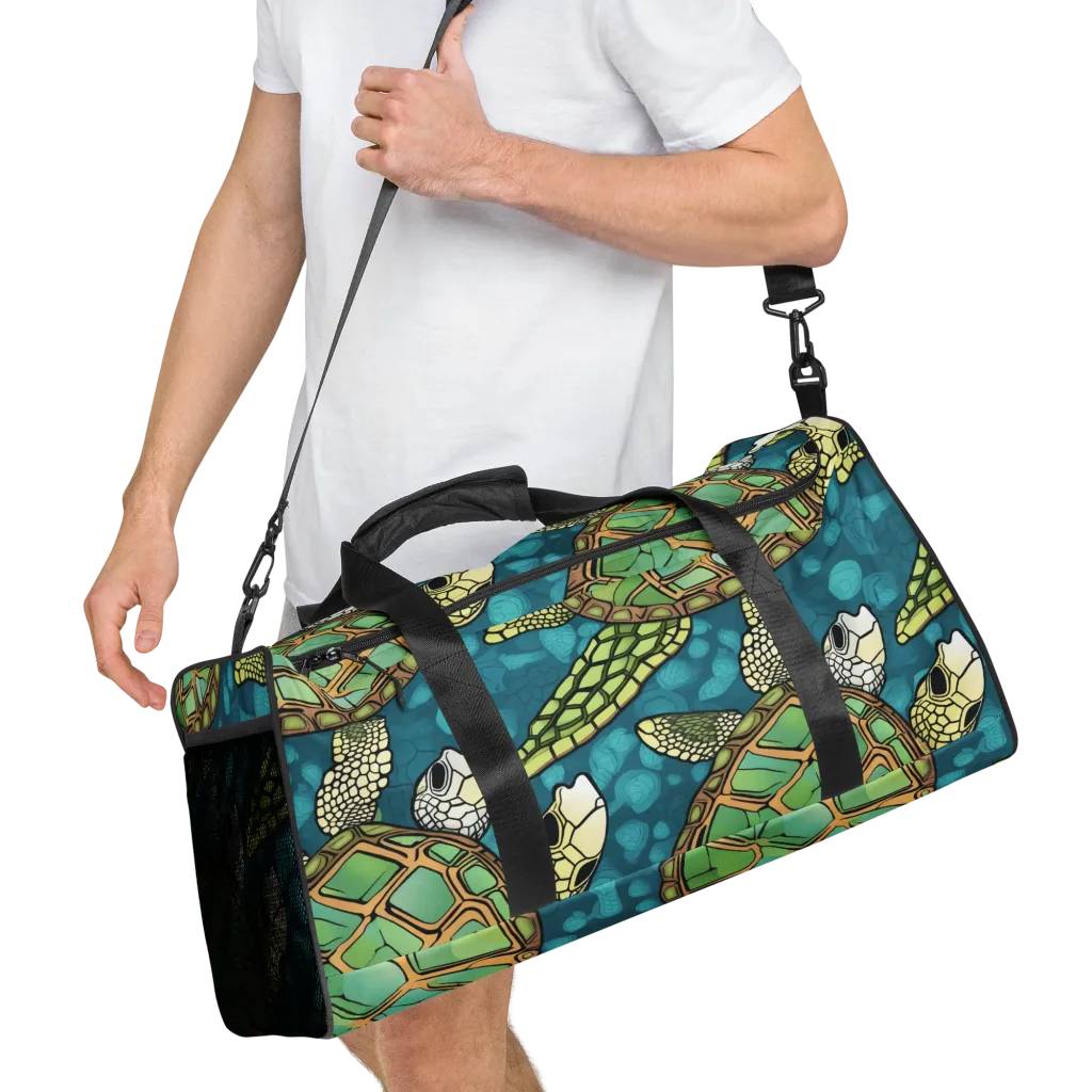 Lagoon Turtles on Duffle Bag — Right Front