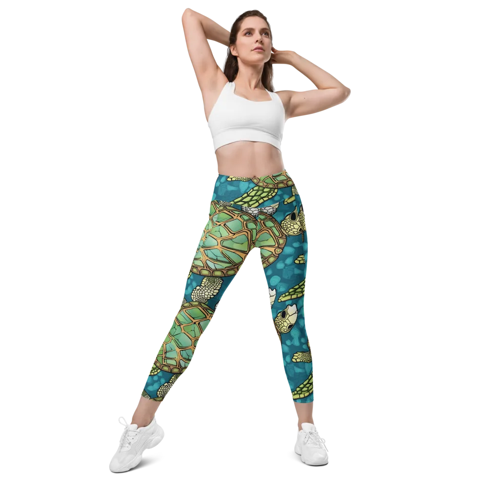 Lagoon Turtles on Leggings with Pockets — Front