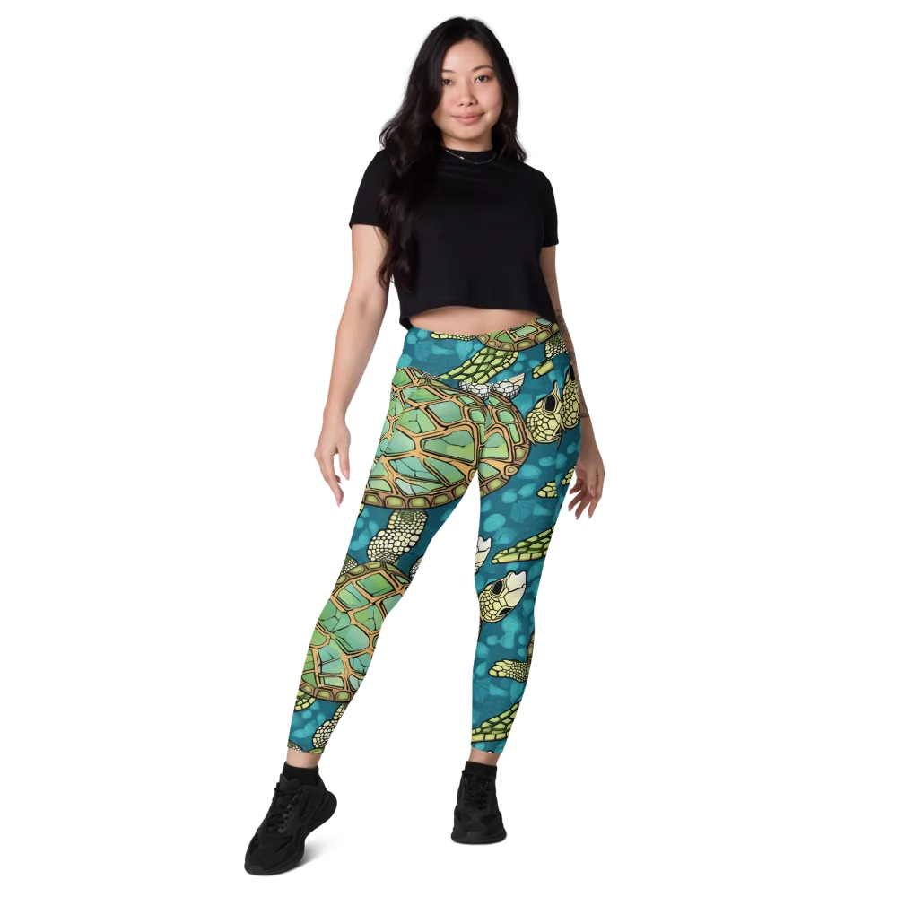 Lagoon Turtles on Leggings with Pockets — Front