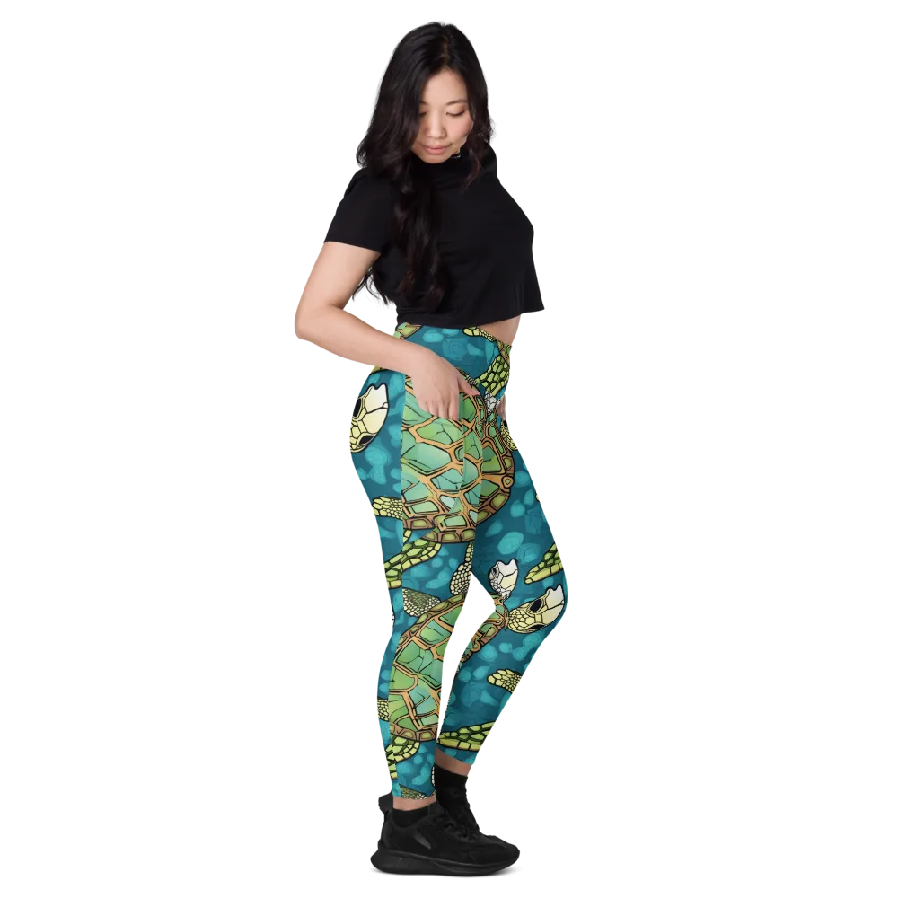 Lagoon Turtles on Leggings with Pockets — Right