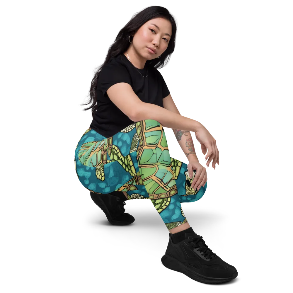 Lagoon Turtles on Leggings with Pockets — Right Front