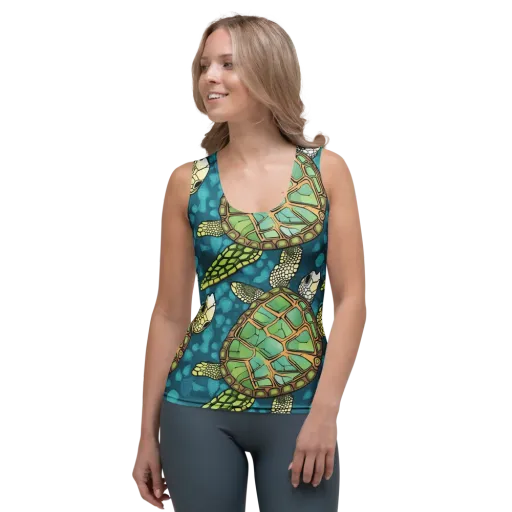 Lagoon Turtles on a Women's Tank Top