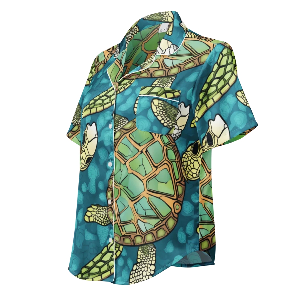 Lagoon Turtles on Women's Short Sleeve Pajama Top — Left Front