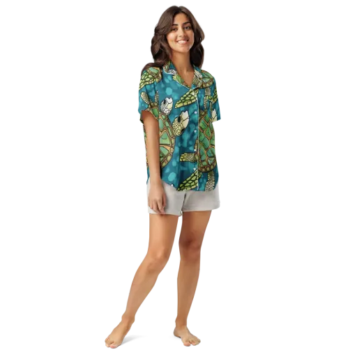 Lagoon Turtles on a Women's Short Sleeve Pajama Top