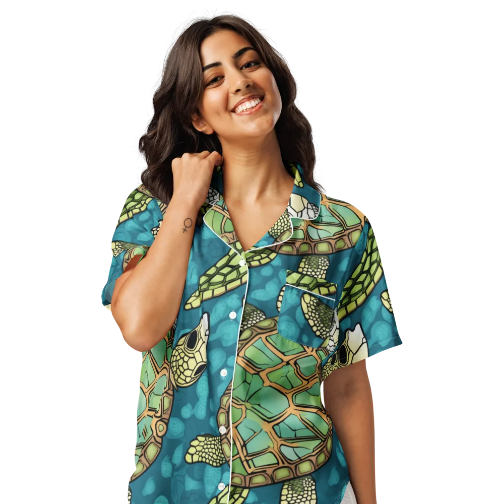 Lagoon Turtles on Women's Short Sleeve Pajama Top — Front