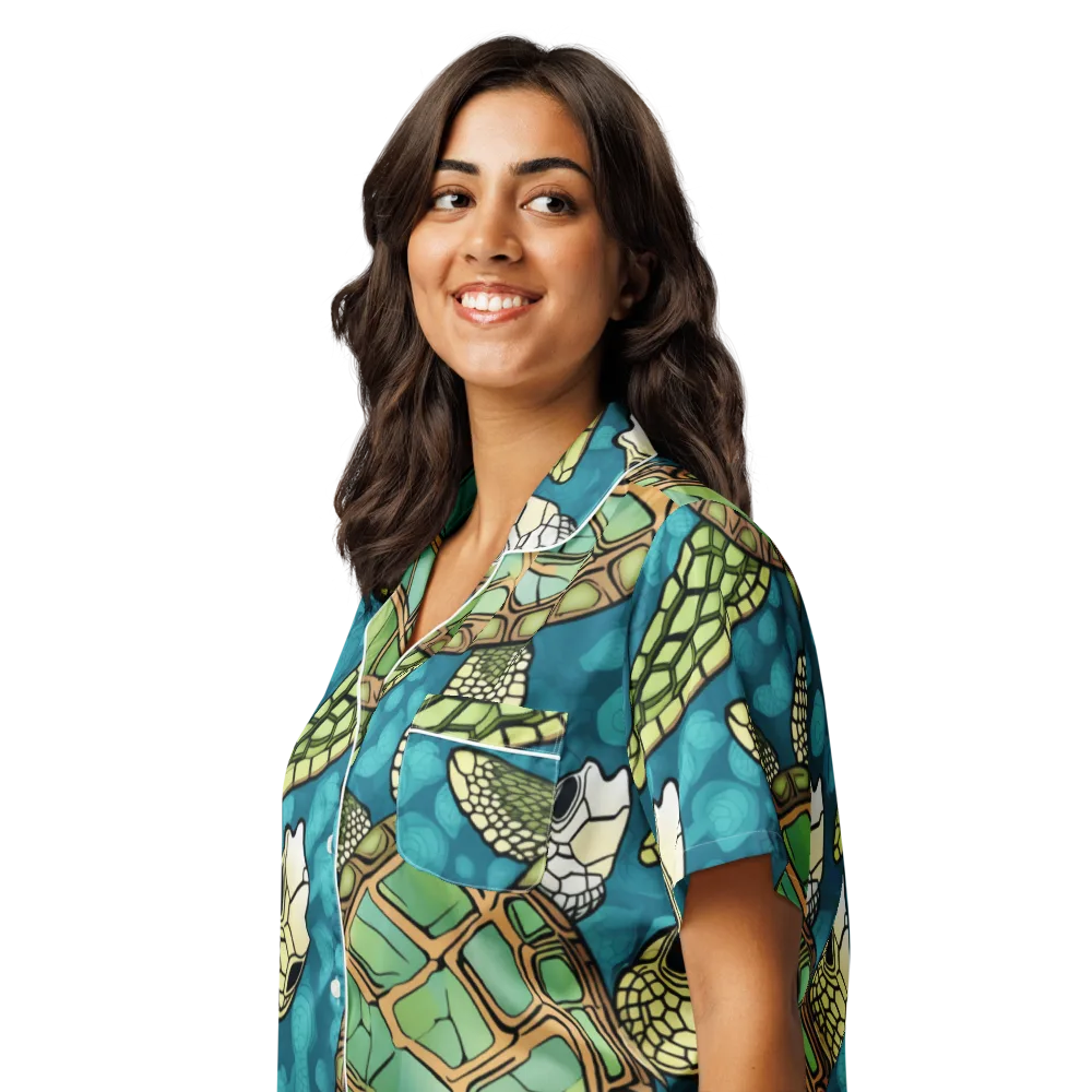 Lagoon Turtles on Women's Short Sleeve Pajama Top — Left Front