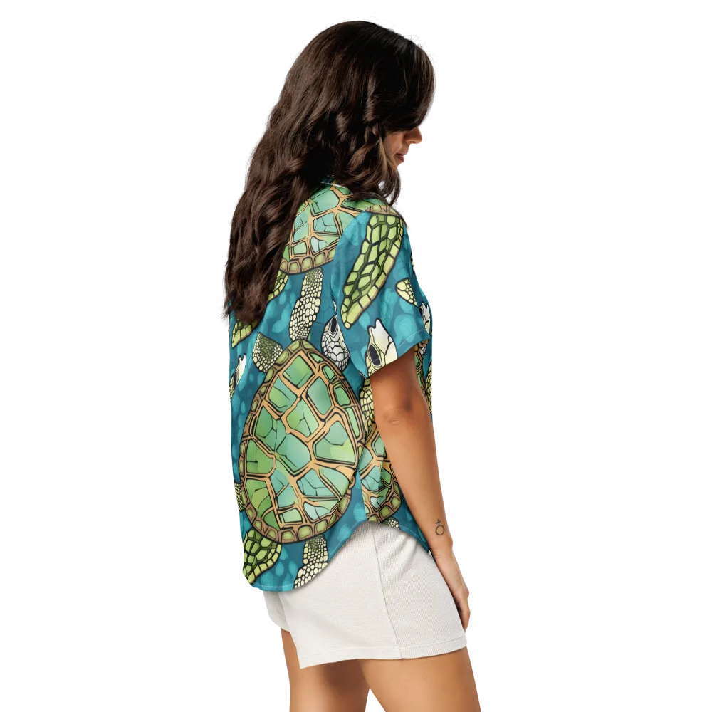Lagoon Turtles on Women's Short Sleeve Pajama Top — Right Back