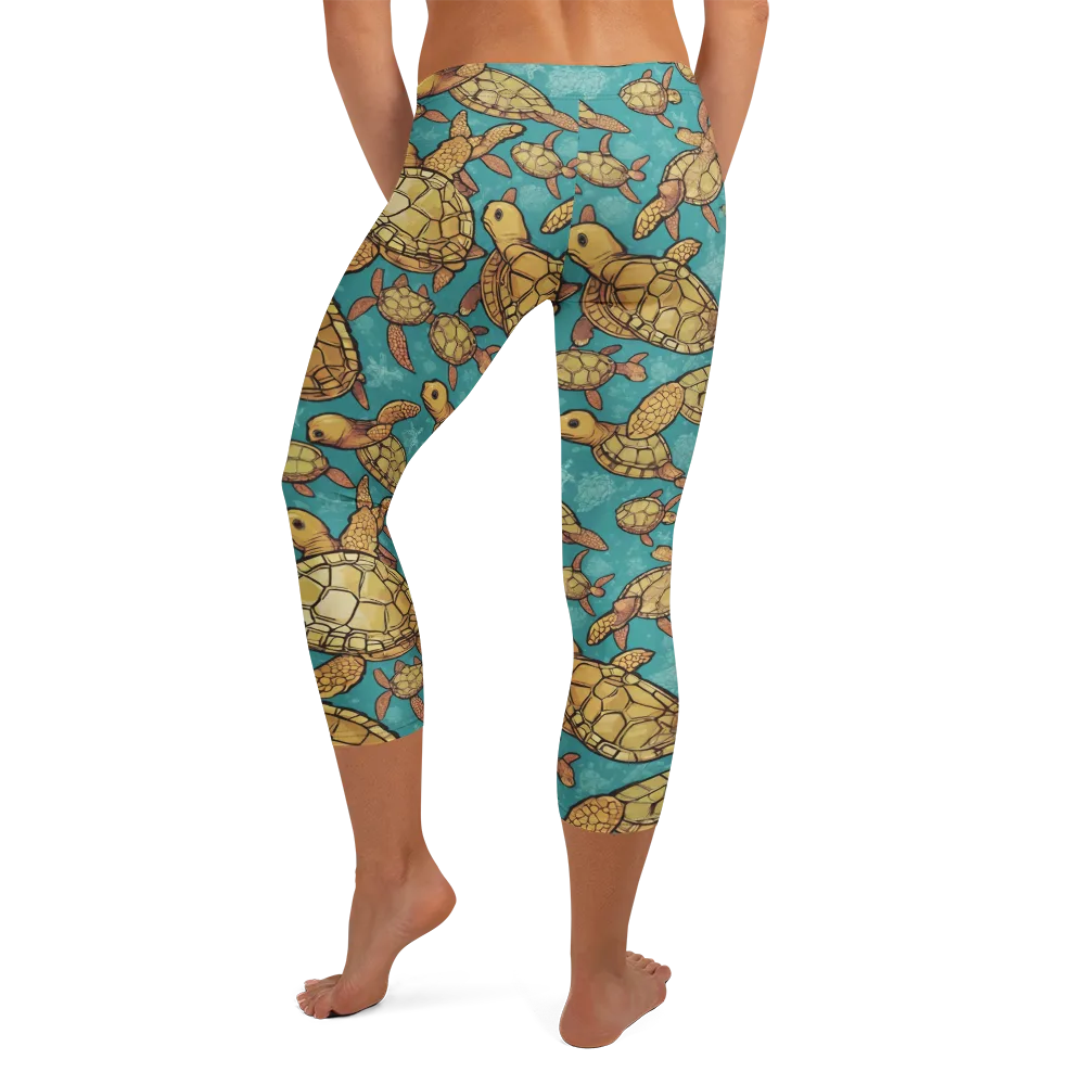 Tidal Tortoises on Capri Leggings — Back