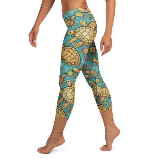 Tidal Tortoises on a Capri Leggings