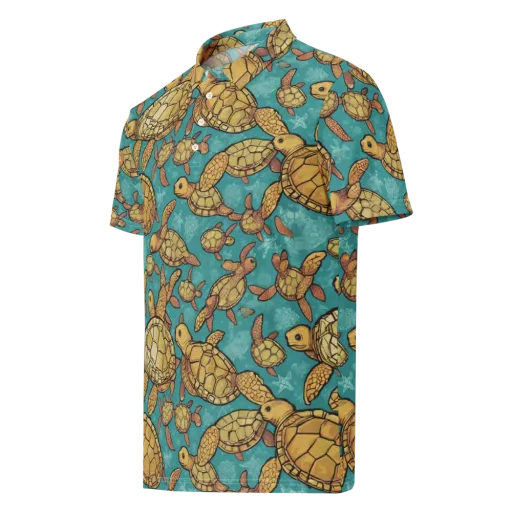Tidal Tortoises on a Men's Slim Fit Polo Shirt