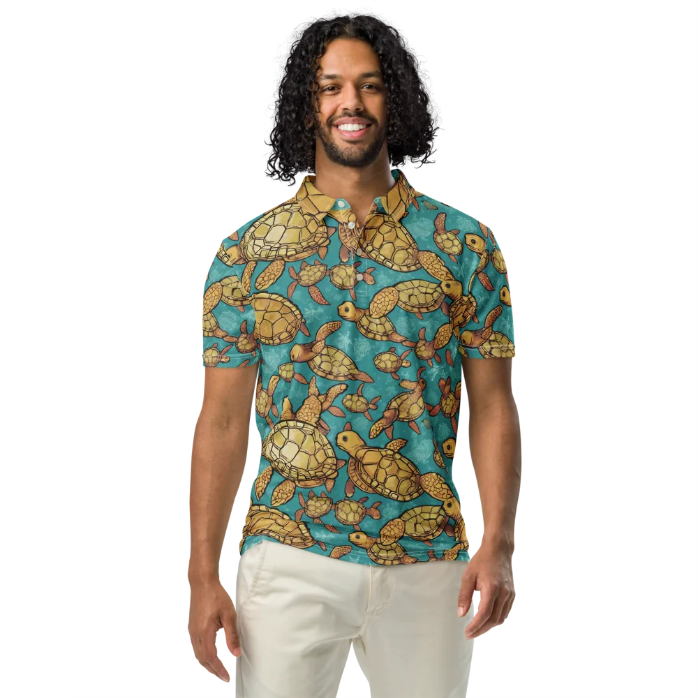 Tidal Tortoises on Men's Slim Fit Polo Shirt — Front