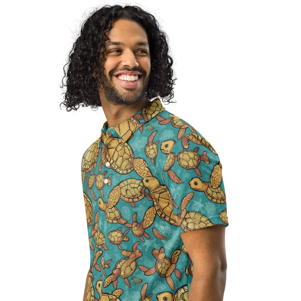 Tidal Tortoises on Men's Slim Fit Polo Shirt — Left Front