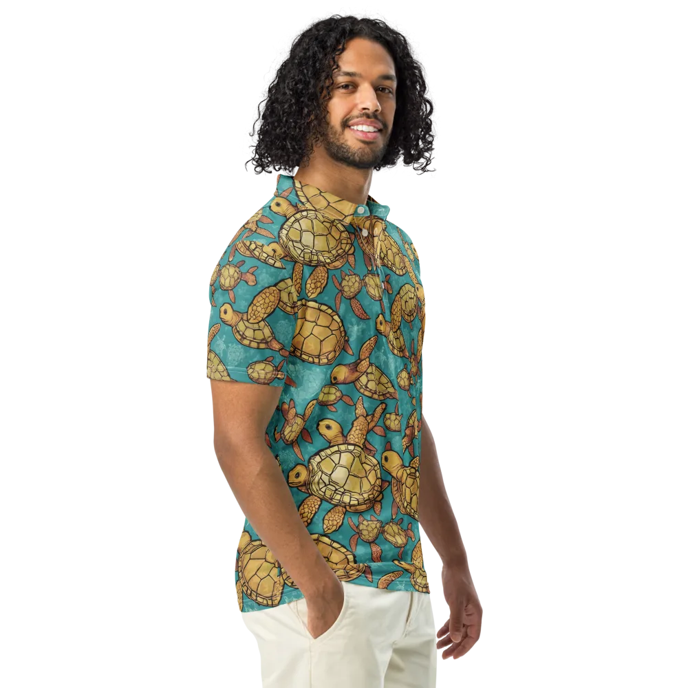 Tidal Tortoises on Men's Slim Fit Polo Shirt — Right Front