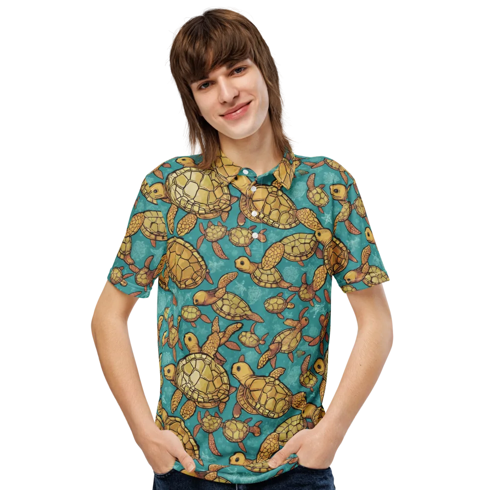 Tidal Tortoises on Men's Slim Fit Polo Shirt — Front