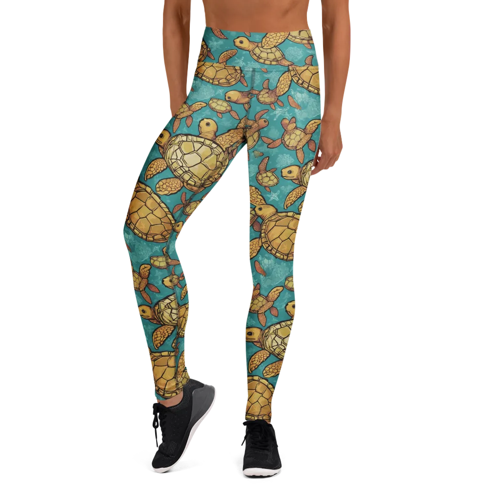 Tidal Tortoises on Yoga Leggings — Front