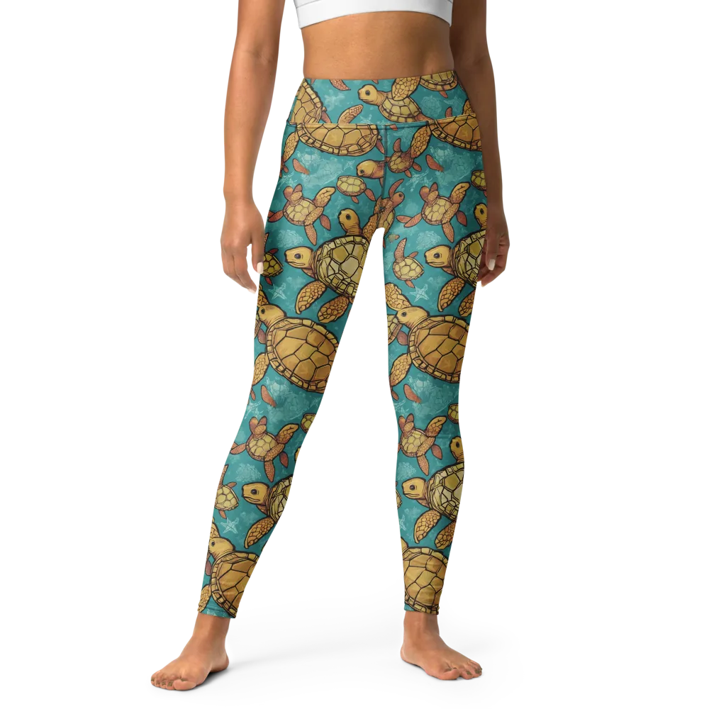 Tidal Tortoises on Yoga Leggings — Front