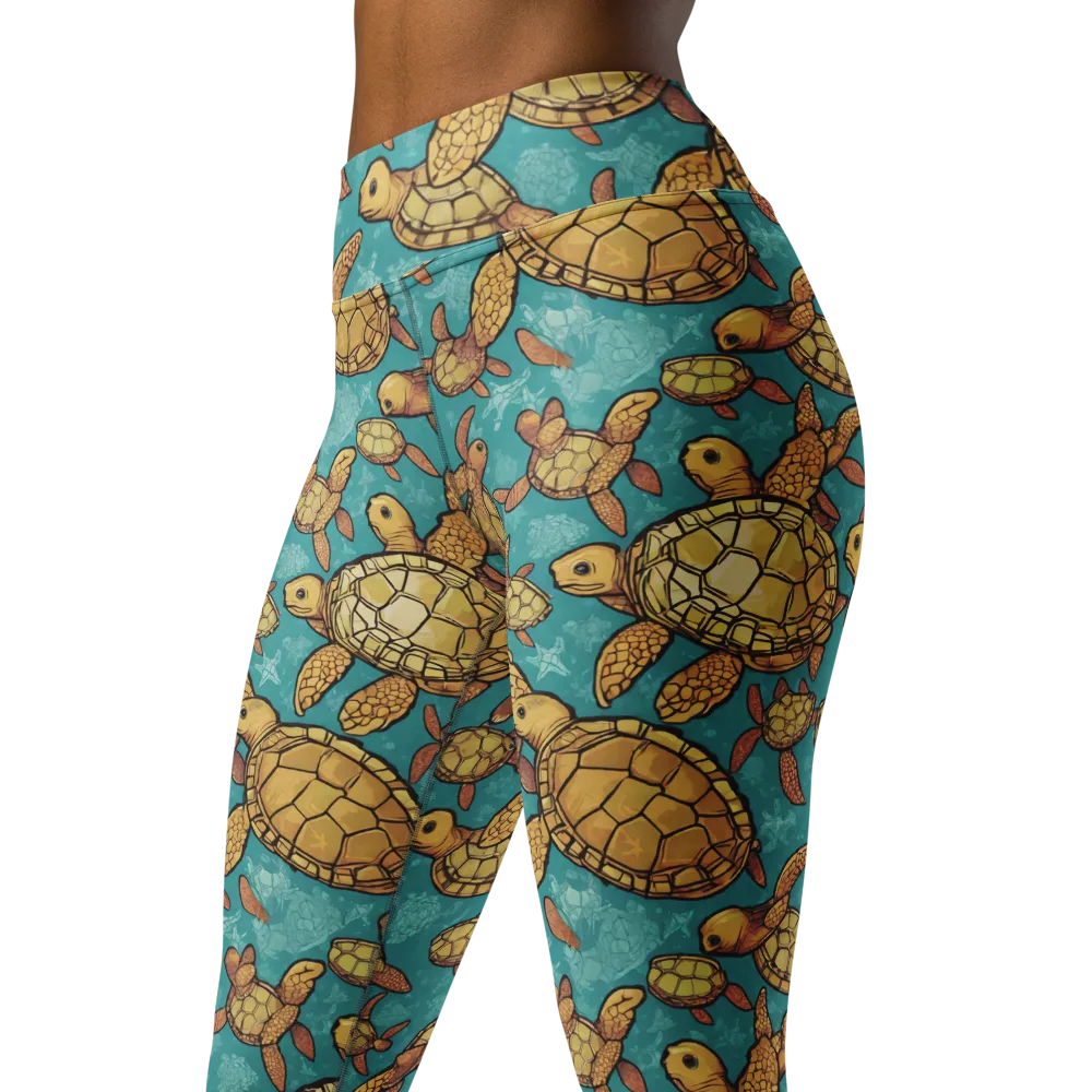 Tidal Tortoises on Yoga Leggings — Left Front