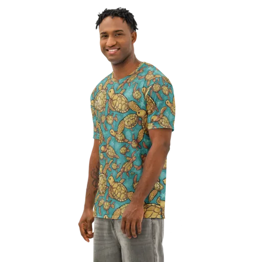 Tidal Tortoises on a Men's Cotton Crew Neck T-Shirt