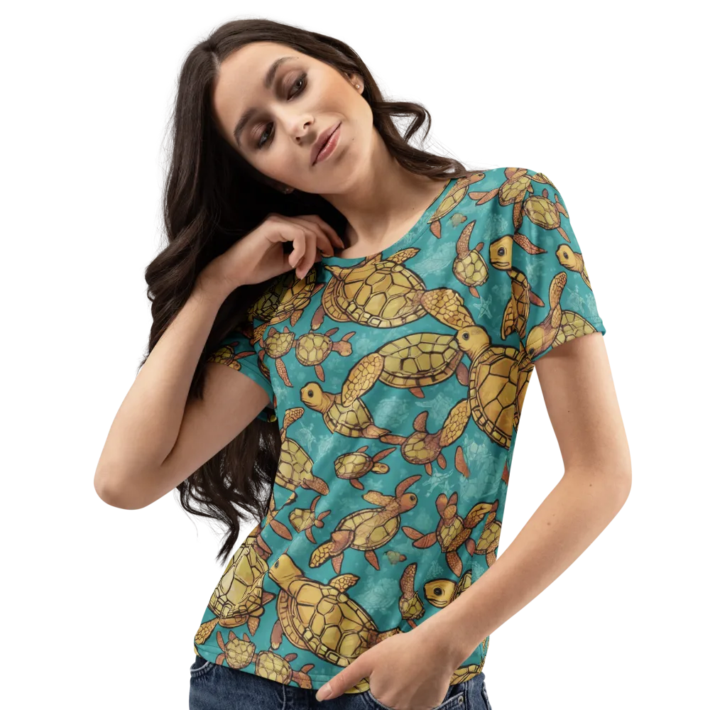 Tidal Tortoises on Women's Crew Neck T-Shirt — Left Front