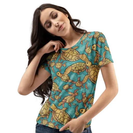 Tidal Tortoises on a Women's Crew Neck T-Shirt