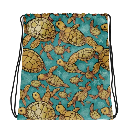 Tidal Tortoises on a Drawstring Bag