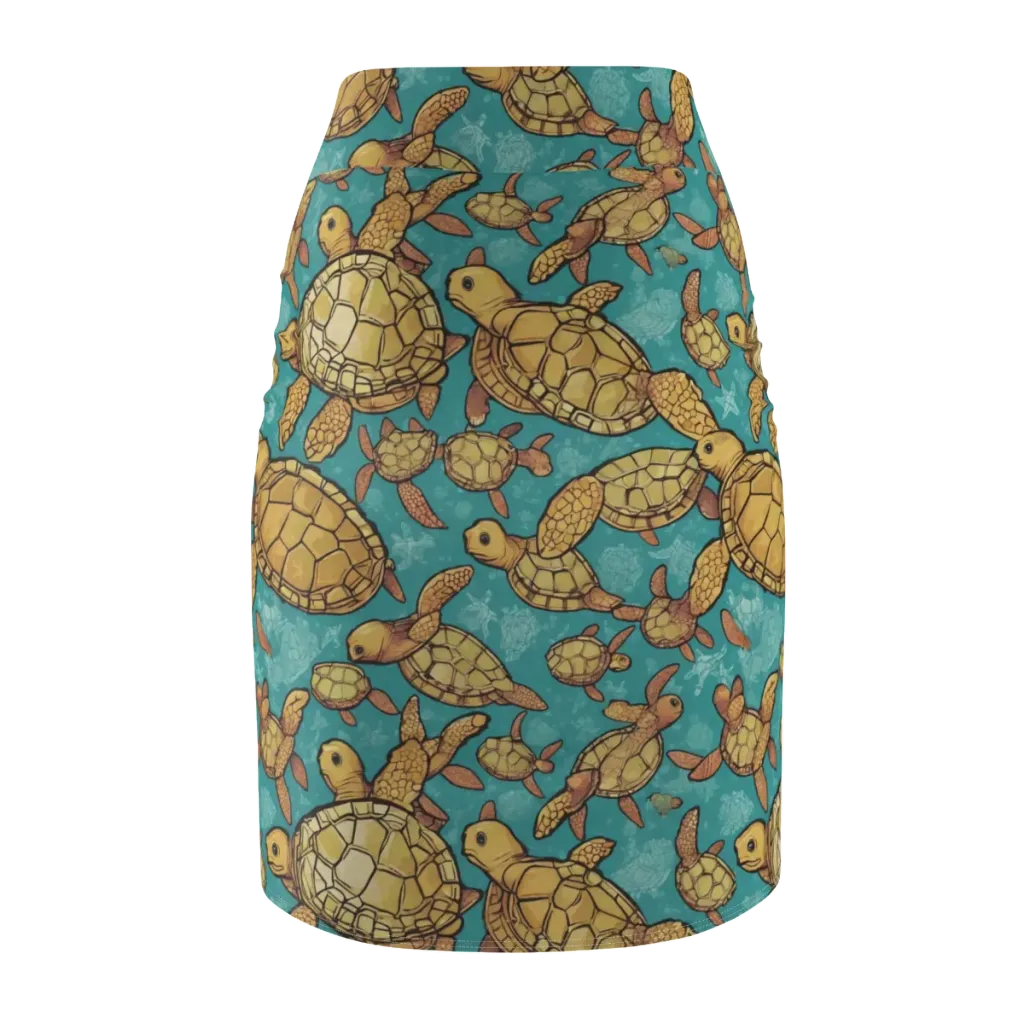 Tidal Tortoises on Pencil Skirt — Back