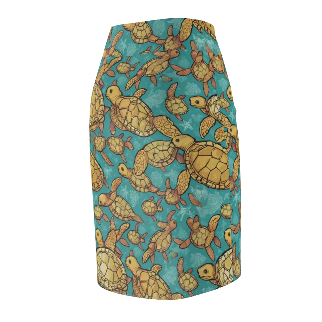 Tidal Tortoises on Pencil Skirt — Back Side