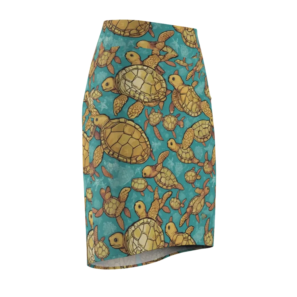 Tidal Tortoises on Pencil Skirt — Front Side