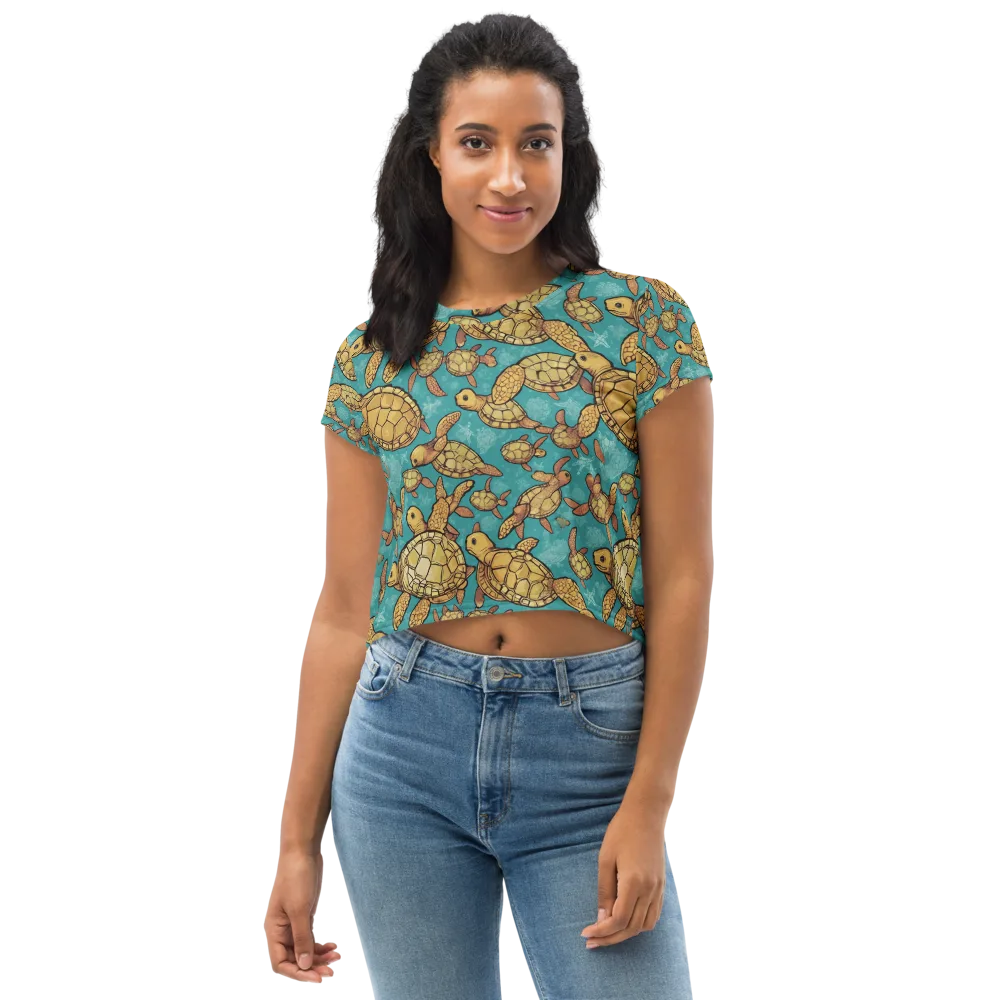 Tidal Tortoises on Crop Tee — Front