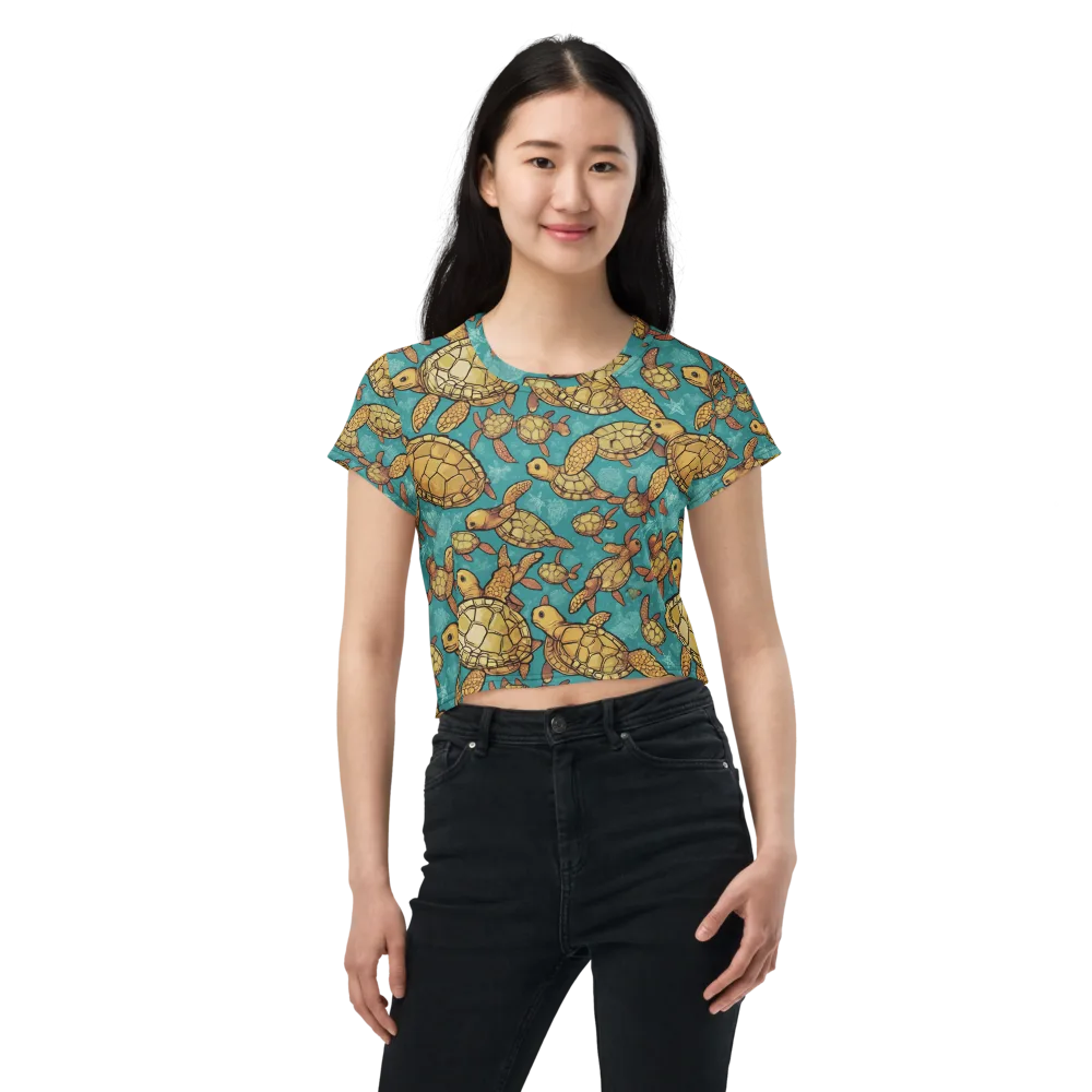 Tidal Tortoises on Crop Tee — Front