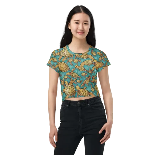 Tidal Tortoises on a Crop Tee