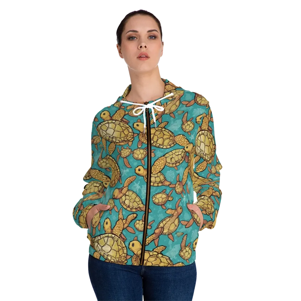 Tidal Tortoises on Women's Full-Zip Hoodie — Front On Person