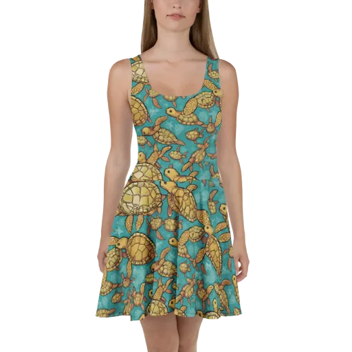 Tidal Tortoises on a Skater Dress