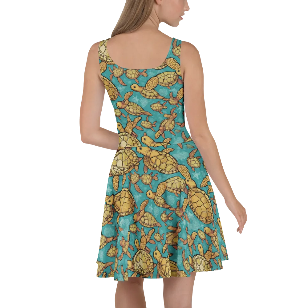 Tidal Tortoises on Skater Dress — Back